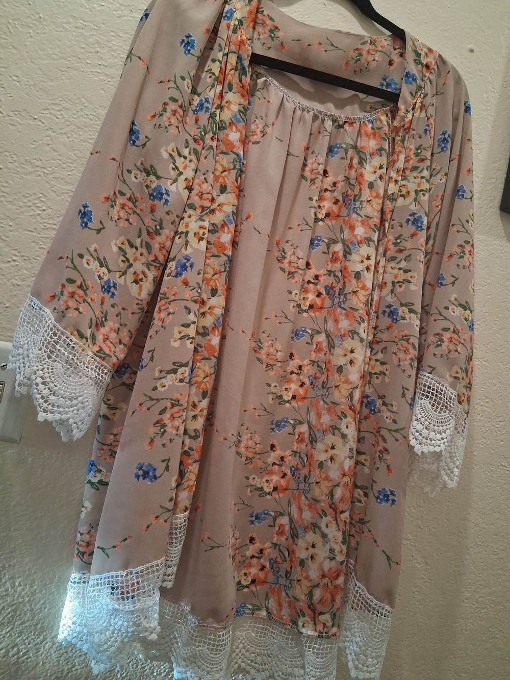 Floral Lace-Trim in Blush with Orange & Blue Accents Shrug.